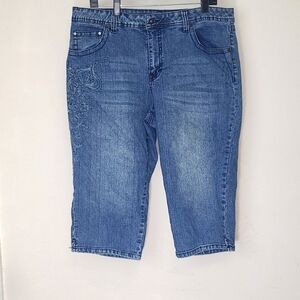 V.S.X Jeans Shorts Blue Denim Stretch Embroidery beaded 18W